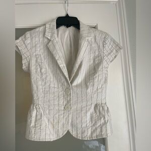 Vintage Express Design Fitted Cute White Textured Short Sleeve Blazer Size 2 Y2K